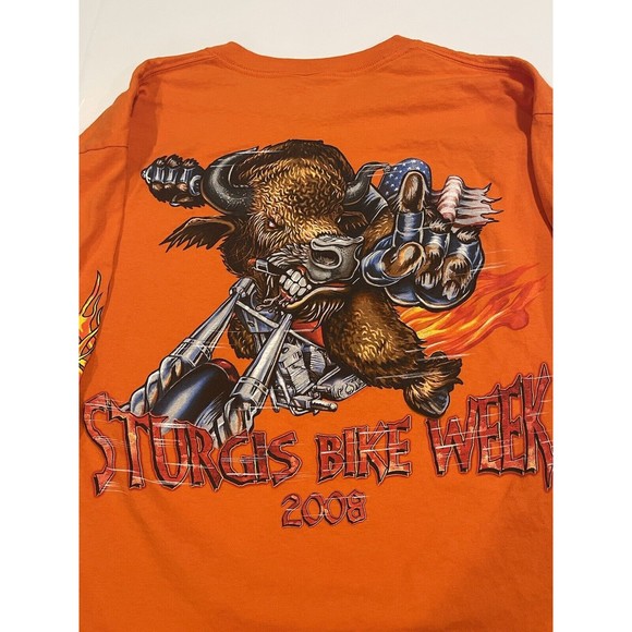Sturgis Bike Week 2008 Long Sleeve Motorcycle T-Shirt Double Sided Orange Flames - Picture 14 of 16